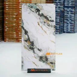 Emerald Green Ochre Veined Matt Marble GVT Tile Code40146