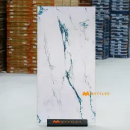 White Emerald Blue Veined Matt Marble GVT Tile Code40417