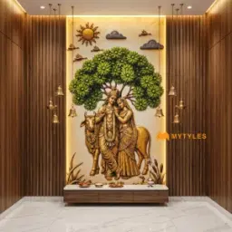 Swarna Radha Krishna Gold Vitrified Poster Tile Code40492