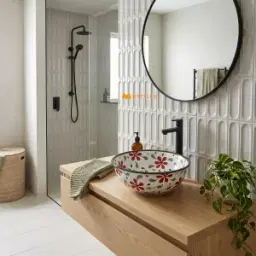 Boho Botanical Printed Glossy White Table Top Basin Code40408
