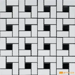 Retro White Pinwheel Mosaic Tile Code39703 