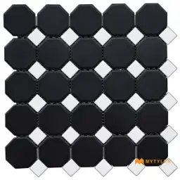 Obsidian Black White Octagon Mosaic Tile Code39701 