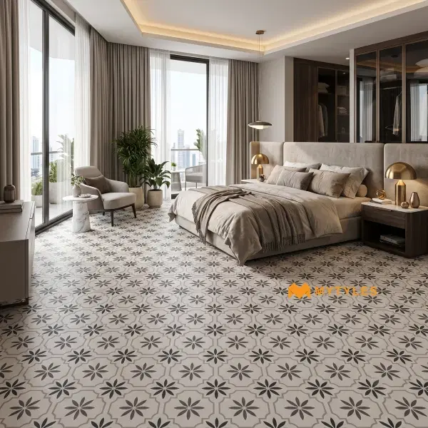 Tuxedo Grey Petal Lattice Matt Vitrified Tile Code41240