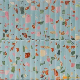 Powder Blue Terrazzo Fluted Matt Wall Tile Code40564