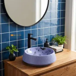 Periwinkle Blue Fluted Matt Table Top Wash Basin Code40409