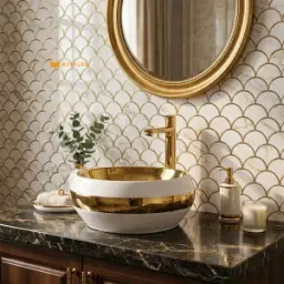 White and Gold Wash Basin Code29608