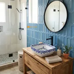 Indigo Azulejo Mandala Glossy Table Top Wash Basin Code40411