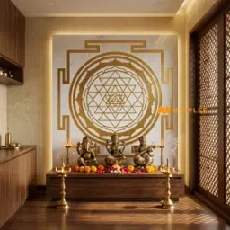 White Gold Shree Yantra Vitrified Poster Tile Code39939