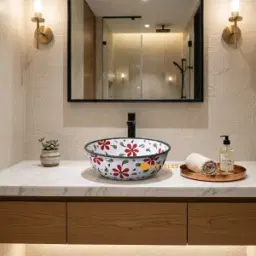 Boho Botanical Printed Glossy White Table Top Basin Code40408