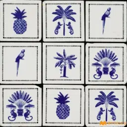 White Indigo Tropical Motif Wall Tile Code39925