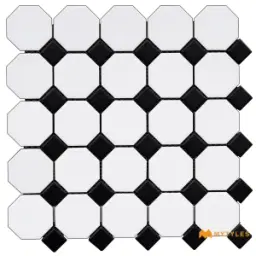 Victorian White Black Octagon Mosaic Tile Code39700 