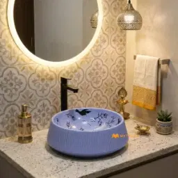 Periwinkle Blue Fluted Matt Table Top Wash Basin Code40409