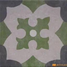 Green Grey Floral Medallion Moroccan Tile Code40684 300x300mm