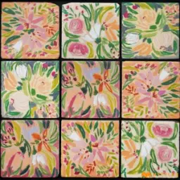 Impressionist Floral Pink Green Vitrified Motif Tile Code39929