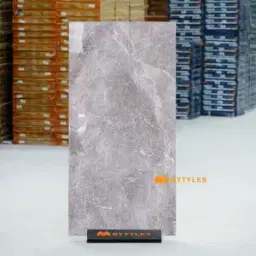 Silver Cloudy Grey Marble Look Glossy PGVT Tile Code40173