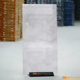 Elegant Ash Grey Marble Look Glossy PGVT Tile Code40174