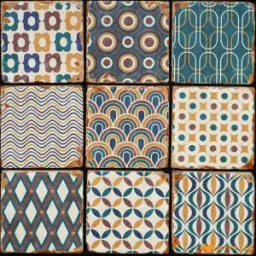 Retro Blue Beige Geometric Motif Wall Tile Code39928