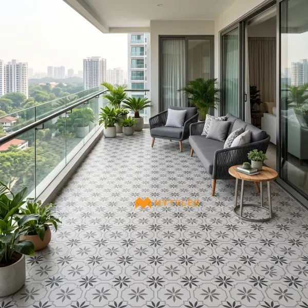 Tuxedo Grey Petal Lattice Matt Vitrified Tile Code41240