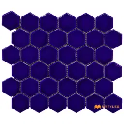 Cobalt Blue Hexagon Mosaic Tile Code39221