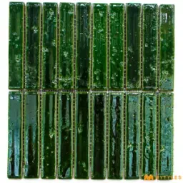 Green Strip Mosaic Glossy Tile Code41110
