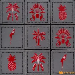 Grey Crimson Tropical Motif Wall Tile Code39921