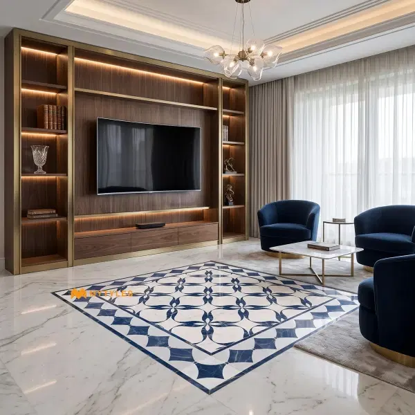 Blue Floral Lattice Carpet Tile | Indigo Petal
