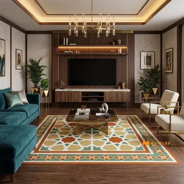Yellow Geometric Carpet Tile | Mustard Starcrest