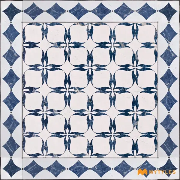 Blue & White Floral Carpet Tile | Indigo Rosette