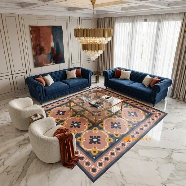 Pink Floral Carpet Tile | Rosette Manor
