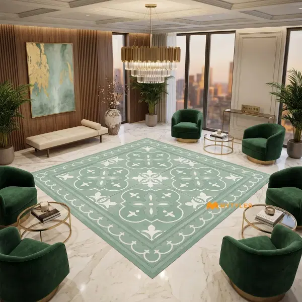 Sage Green Floral Carpet Tile | Celadon Medallion