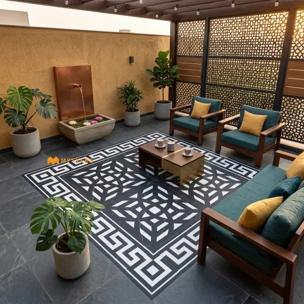 Black & White Geometric Carpet Tile | Onyx Meander