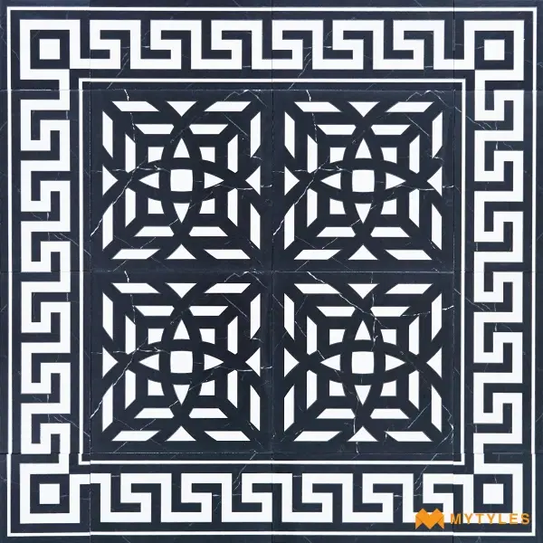 Black & White Geometric Carpet Tile | Onyx Meander