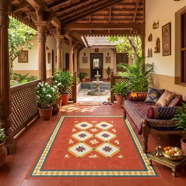 Terracotta Geometric Carpet Tile | Sienna Stargrid
