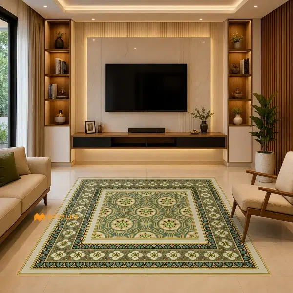 Green Medallion Carpet Tile | Sage Filigree