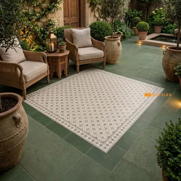 Cream & Green Floral Carpet Tile | Sage Needlework