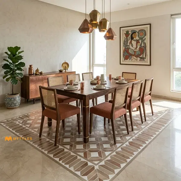 Brown & Beige Geometric Carpet Tile | Mocha Linkwork