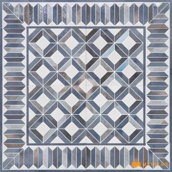 White & Blue Geometric Carpet Tile | Sapphire Prism