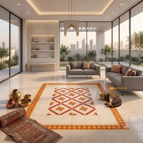 Ivory & Terracotta Geometric Carpet Tile | Marigold Starweave