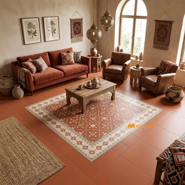 Terracotta Floral Carpet Tile | Russet Bloom