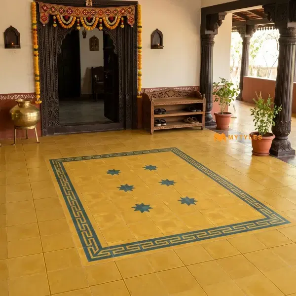 Yellow Geometric Carpet Tile | Ochre Keyline