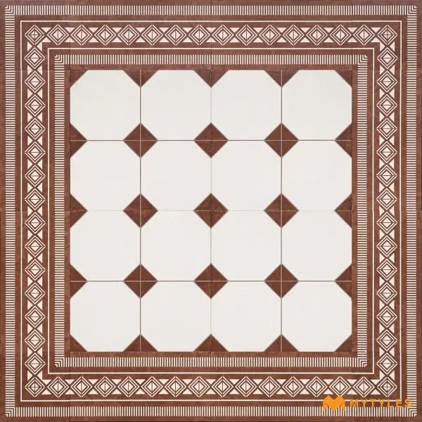 White & Brown Geometric Carpet Tile | Terra Octagon