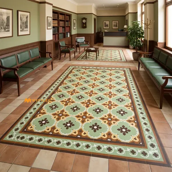 Green Floral Carpet Tile | Sage Quatrefoil