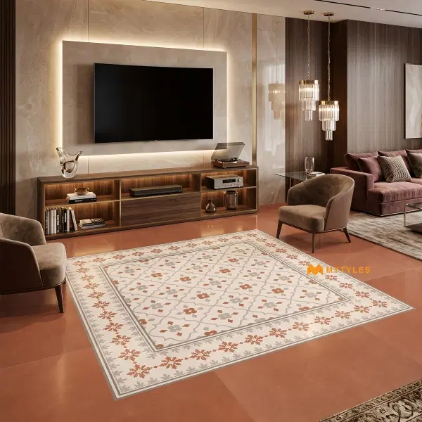 Cream & Terracotta Floral Carpet Tile | Terra Garland