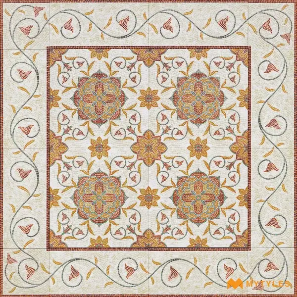 Ivory Floral Carpet Tile | Amber Rosette