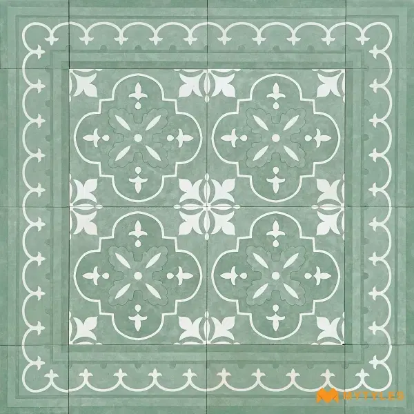 Sage Green Floral Carpet Tile | Celadon Medallion