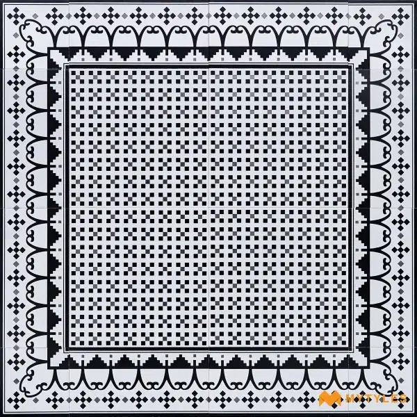 White & Black Mosaic Carpet Tile | Noir Scroll