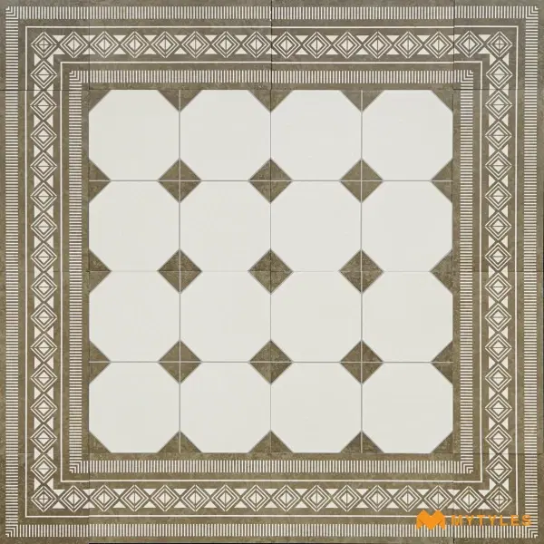White & Beige Geometric Carpet Tile | Ivory Octagon