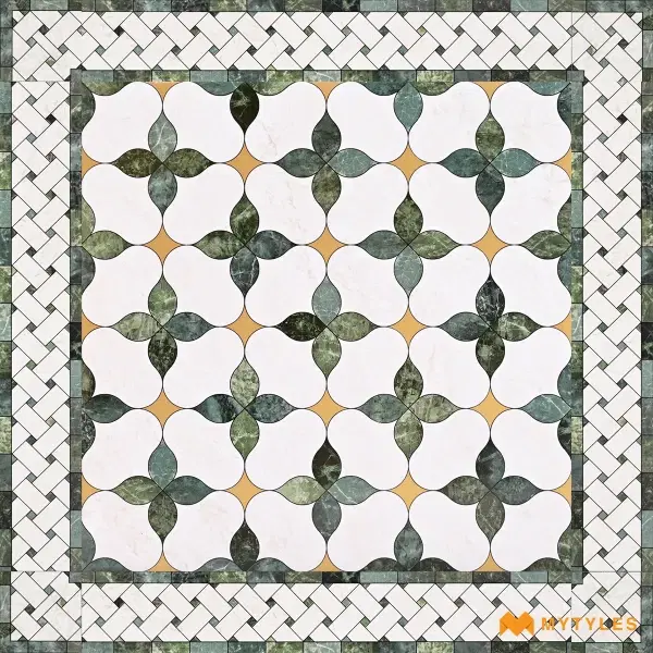 Green Marquetry Carpet Tile | Emerald Braid